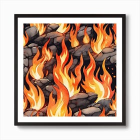 Flames On Rocks 1 Art Print