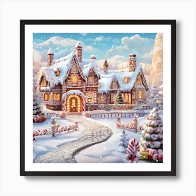 Christmas House In The Snow Art Print