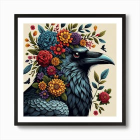 Crow With Flowers 4 Art Print