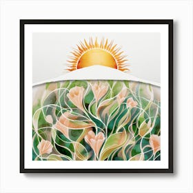 Sun And Flowers Duvet Cover Art Print