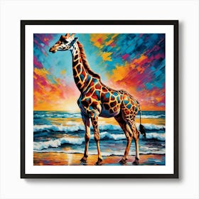 Giraffe At Sunset Art Print