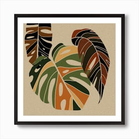 Monstera Leaves Plant Boho Retro Art Art Print