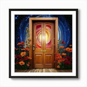 Firefly Door, Wooden, Galaxy, Spiral, Cosmos, Space, Universe, Floral, Wallpaper, Yellow, Blue, Red, (8) Art Print