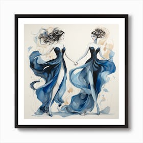 Two Women In Blue Dresses 2 Art Print