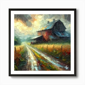 Abstract Oil Texture Lonely Dirt Road 5 Art Print