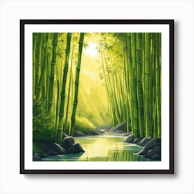 A Stream In A Bamboo Forest At Sun Rise Square Composition 10 Art Print