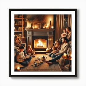 Family Moments By The Fireplace Wall Art A Cozy Evening Scene With Laughter, Warm Lighting, And Togetherness, Perfect For Living Rooms Or Family Spaces Print Art Art Print