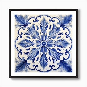 Vintage Flowers Delft Tile Illustration 5 Art Print