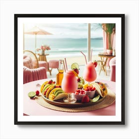 Tropical Drinks At The Beach Art Print