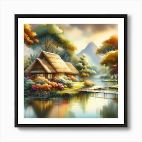 Asian House By The Lake Art Print