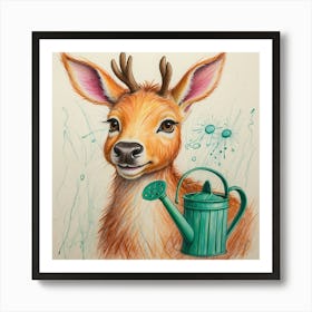 Deer Watering Can 1 Art Print