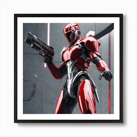 A Futuristic Warrior Stands Tall, His Gleaming Suit And Shining Silver Visor Commanding Attention 1 Art Print