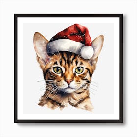 Bengal Cat In Santa Hat 6 Art Print