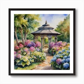 Beautiful Asian garden with flowers spring Art Print