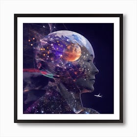 Woman'S Head In Space Art Print