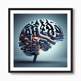 Brain On A Grey Background 1 Art Print