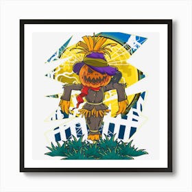 Vintage Scarecrow Halloween Witches Hat Farm Protector Magic Art Print