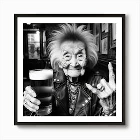 Old Lady Rocking A Beer Art Print