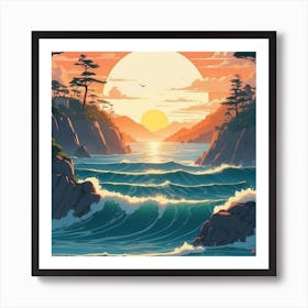 Sunset At The Beach,wall art, 1 Art Print
