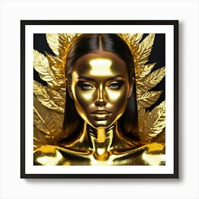 Golden Girl With Leaves Art Print