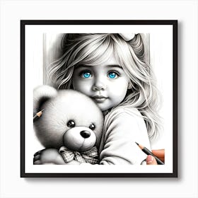 Little Girl With Teddy Bear 2 Art Print