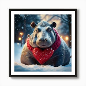 Firefly Heart Melting Hippo In Cozy Winter Wonderland 12443 (2) Art Print