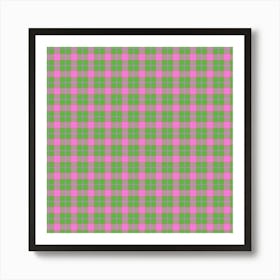 Pink And Green Plaid Fabric Art Print