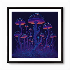 Neon Mushrooms (7) 1 Art Print