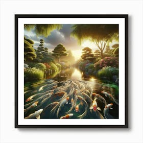 Koi Fish Swimming Art Print