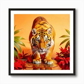 A Majestic Tiger Stalking Its Prey In A Lush Jungl Art Print