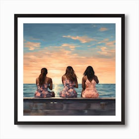 Three Girls At The Beach Art Print