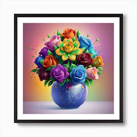 Colorful Roses In A Vase Art Print