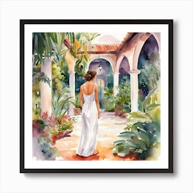 Watercolor  Of A Woman In A Garden Art Print