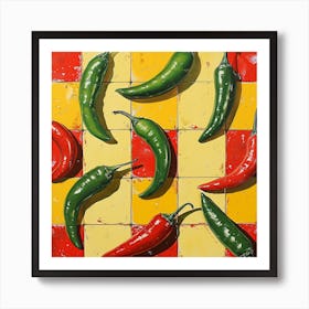 Chilli Peppers Yellow Checkerboard 4 Art Print