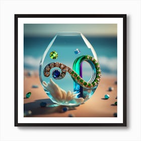 Glass with a covenant symbol on the beach Art Print