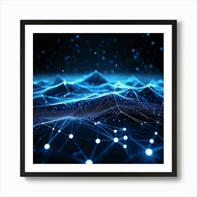 Abstract Geometric Network Tangled In Glowing Blue Lines And Dots Forming Wave Like Patterns And Po 2 Art Print