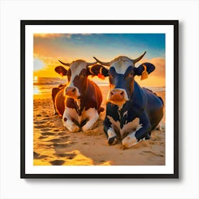 Cows On The Beach Art Print