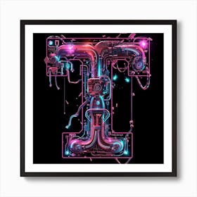 Letter T made of glowing circuits Art Print