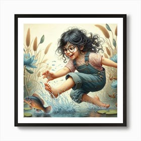 Little Girl Jumping Into Water Art Print