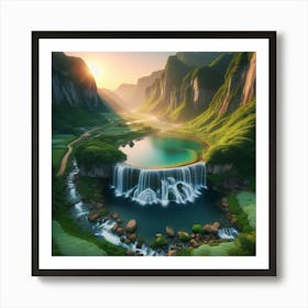 Waterfall In The Mountains 3 Art Print