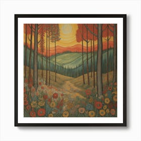 Sunset In The Woods Art Print