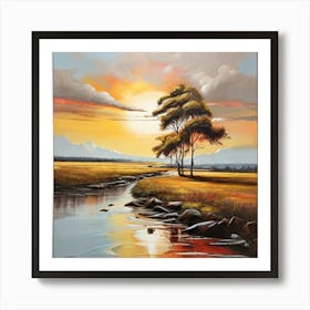 Sunset Over A Stream Art Print