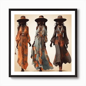 Women's silhouettes in boho style Art Print