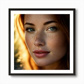 Close Up Portrait Woman Showcasing Detailed Facial Features Soft Focus On Background Freckles Cau 17019503 Art Print