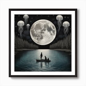 Moon And Jellyfish Art Print