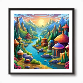 Fairytale Village In The Mountains Art Print