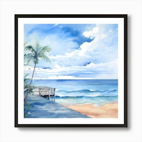 AI Cerulean Reverie: Watercolor Dreamscape 1 Art Print