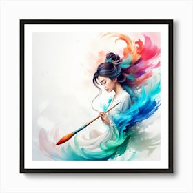 Chinese Girl With Paint Brush Art Print