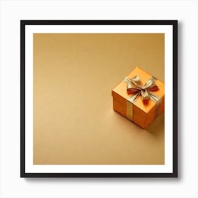 Gift Box On Gold Background Art Print