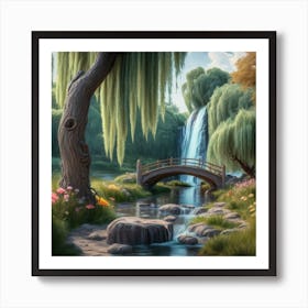 River Surrounded By Willow Trees More Trees 2 Art Print